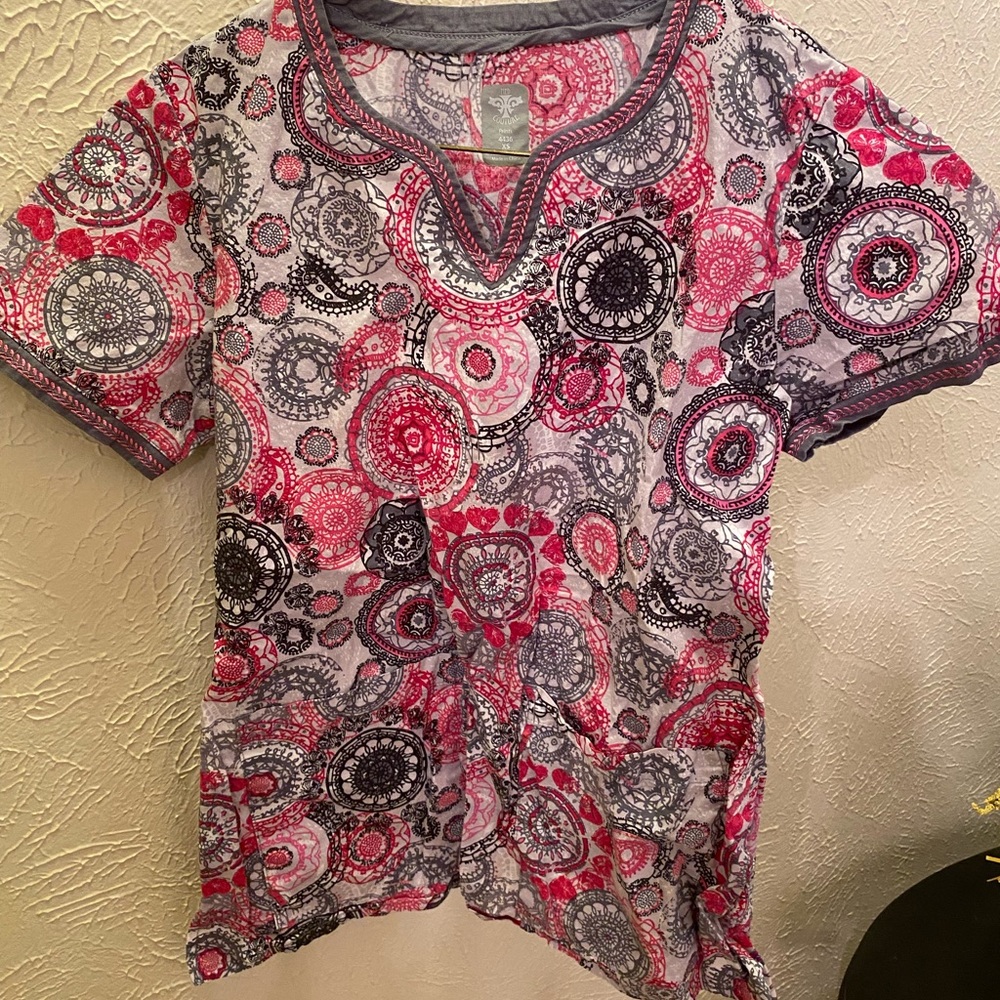 Med Couture Pink and Grey Scrub Top